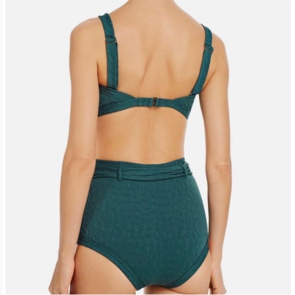 Peony Textured Belted High-Waisted Tie Two Piece Swimsuit Bikini Green Small - Picture 2 of 16